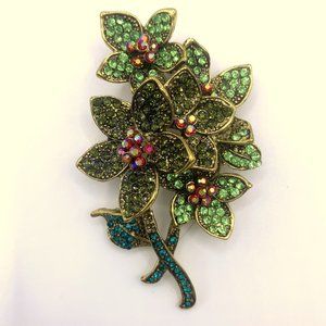 New Pretty 3D Rhinestone Flower Brooch Pin Vintage Style 2.75" Green Pendant